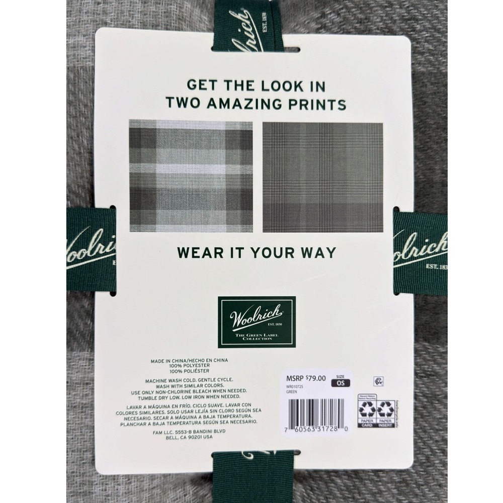 NWT Woolrich Reversible Wrap OS Green New Plaid Poncho Cape Shawl Tartan Preppy - Picture 4 of 4